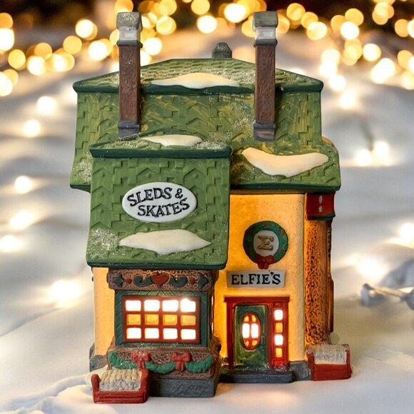 COPY - Dept 56 Elfie's Sleds & Skates North Pole Village Lighted Christmas Buil… - Picture 1 of 12